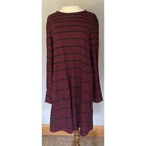 J. Jill Dress Sz LG Wine Stripe Long Sleeve Casual Office Wear Warm Weight